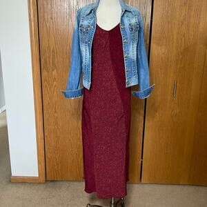 Norton McNaughton Deep Red Print Sleeveless Maxi Dress Size L